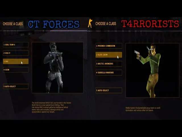 Counter-Strike 1.6 team selection screen